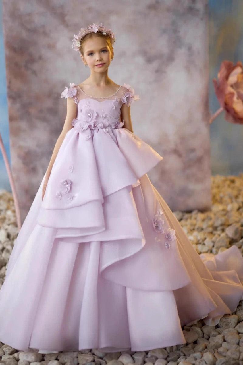 Illusion Tiered Asymmetrical Ruffle Sweep-Brush Train Flower Girl Dresses 673284486583 - 10 Days / Purple / 2 - COCOMELODY